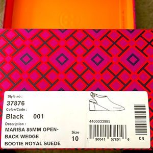 Tory Burch Marisa Open Back Wedge bootie royal black suede in black